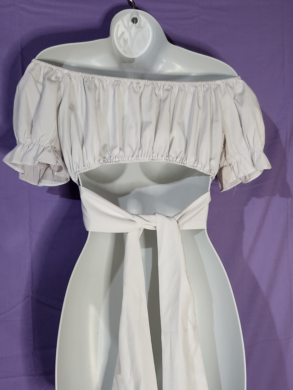 Off Or On Shoulder Peasent Style Crop Top - White - Picture 5 of 7